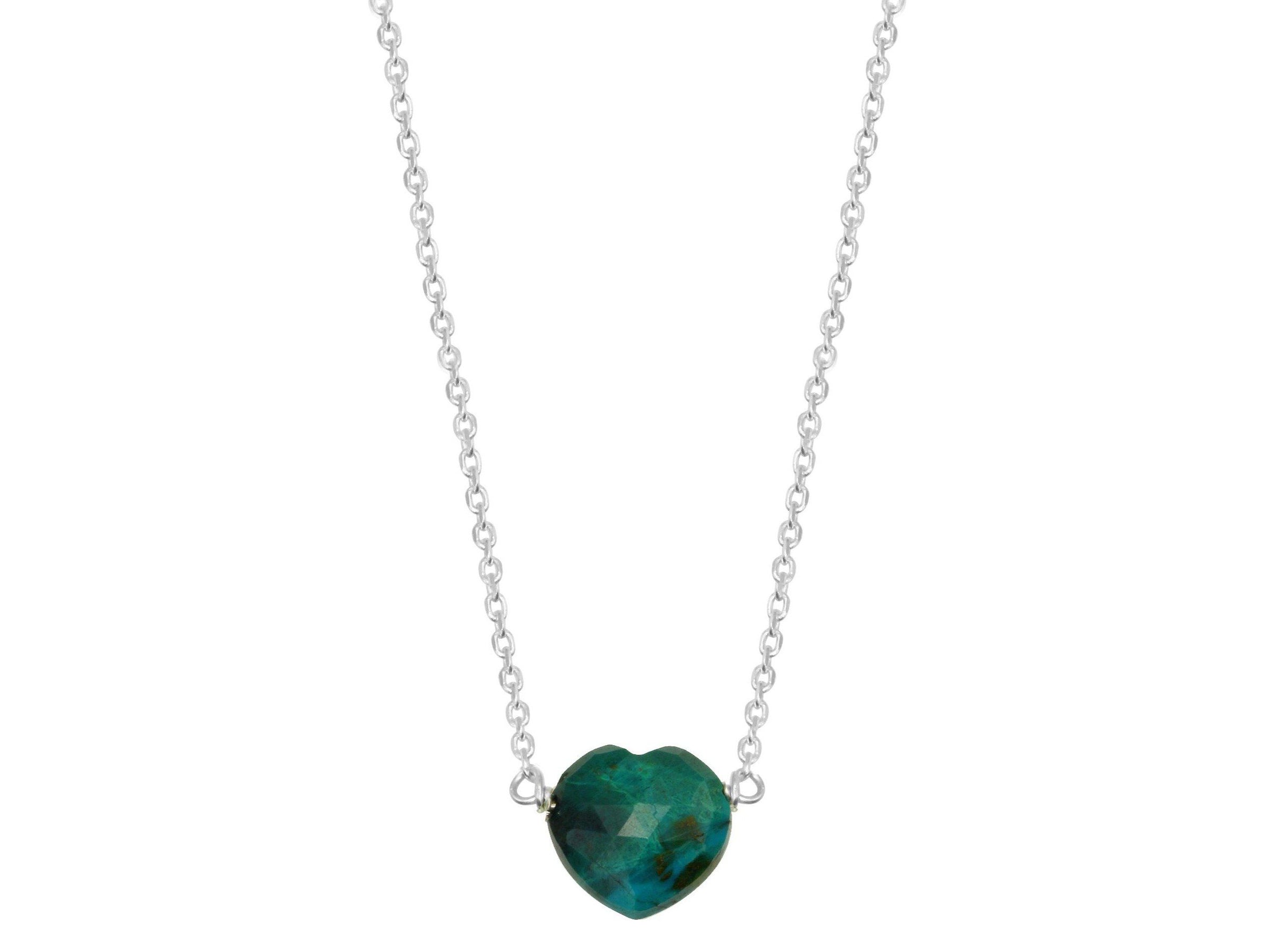 Chrysocolla tiny heart sterling silver necklace - Tiny hearts collection necklace Amanda K Lockrow 