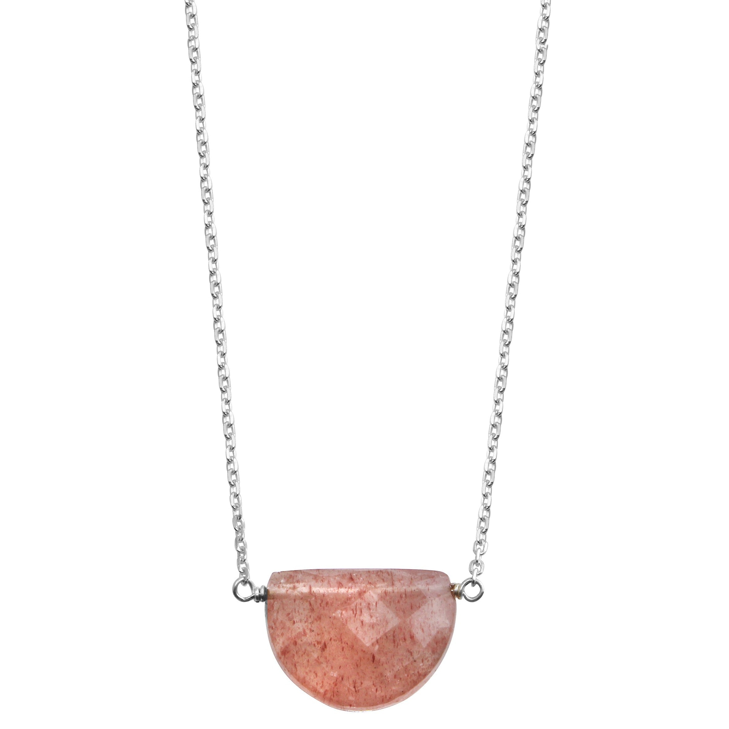 Strawberry Quartz half moon sterling silver necklace | Little Rock Collection necklace Amanda K Lockrow