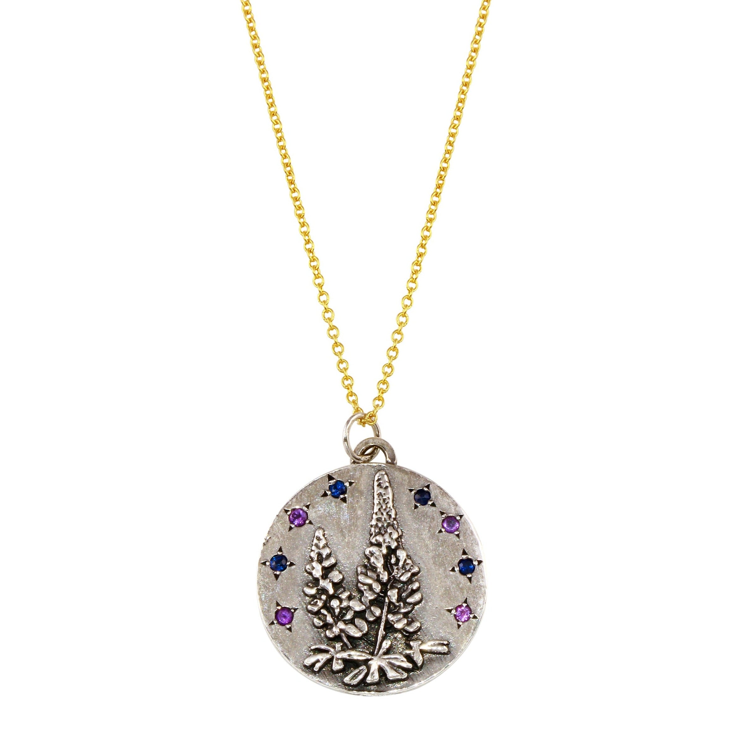 Lupine Flower Amethyst and Sapphire Necklace - sterling silver and