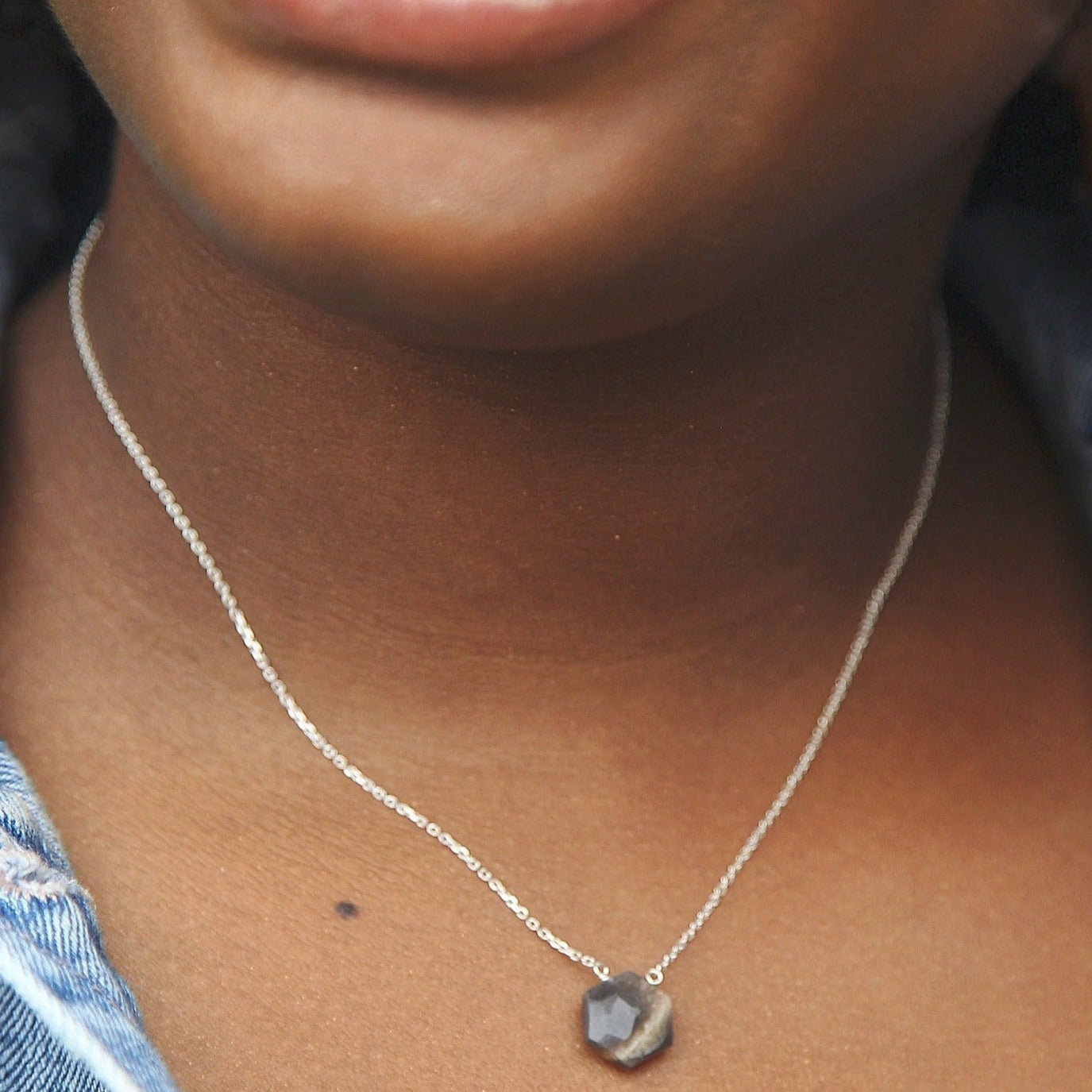 Black Sunstone Hexagon Necklace - sterling silver or gold filled | Little Rock Collection necklace Amanda K Lockrow