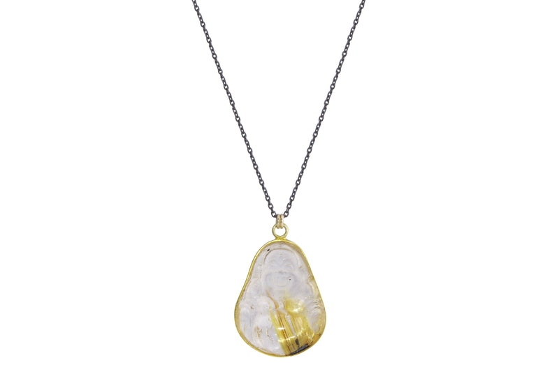 Happy Buddha rutilated quartz crystal necklace - gold filled | Aislinn collection necklace Amanda K Lockrow