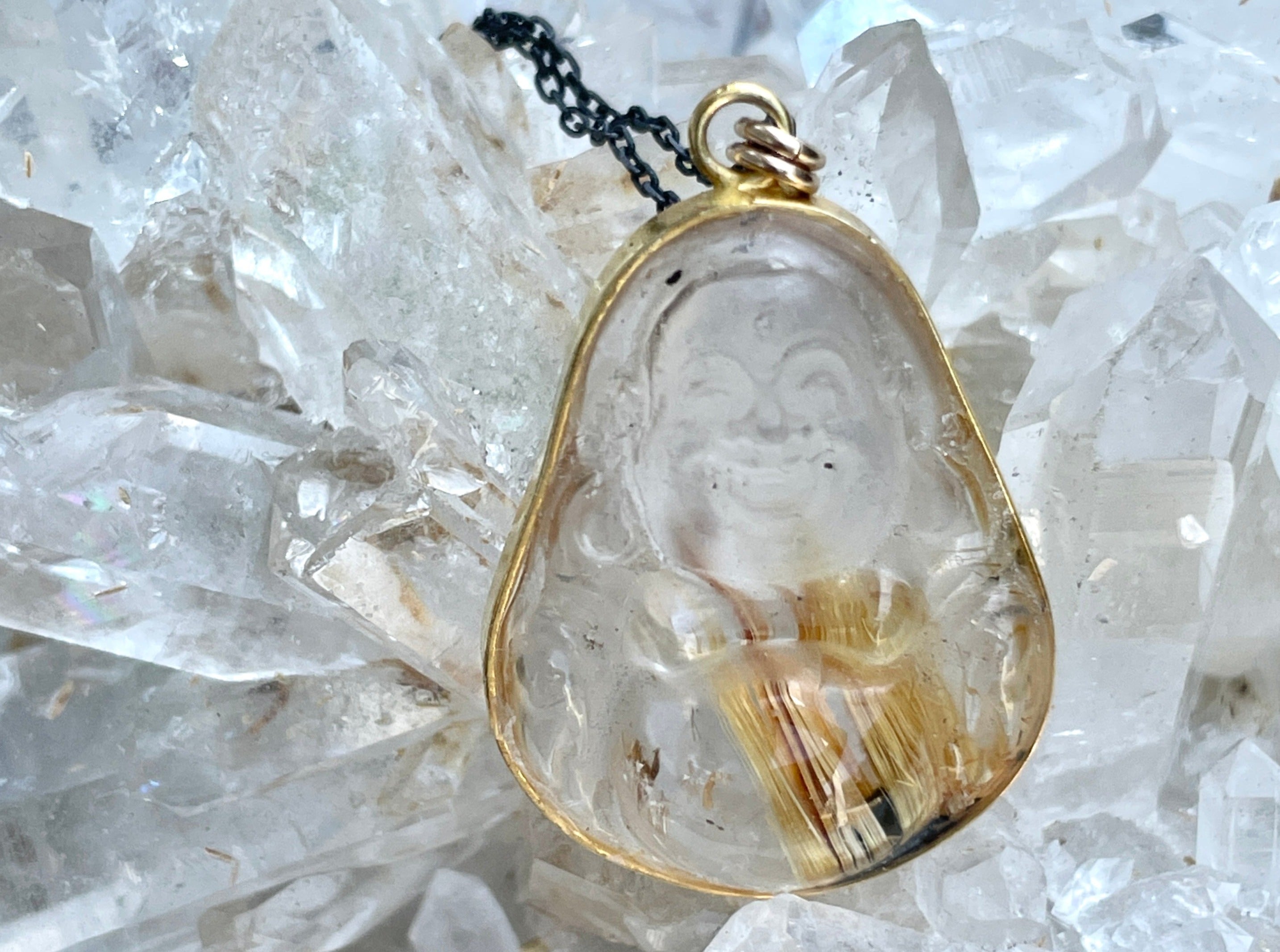 Carved Crystal Buddha Pendant - Takohl Fine Jewelry
