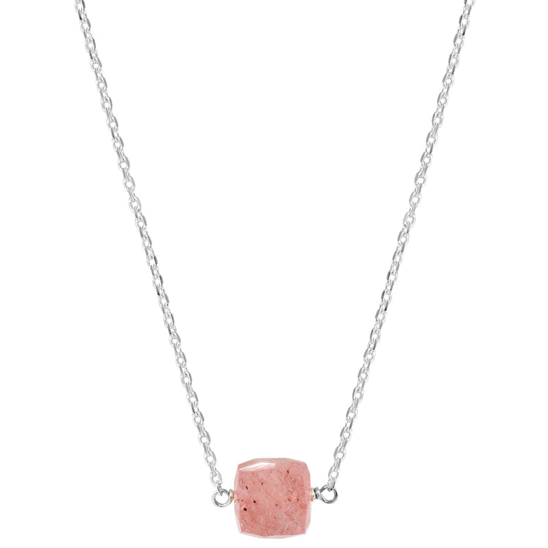 Strawberry Quartz cube necklace - sterling silver or gold filled | Little Rock Collection necklace Amanda K Lockrow